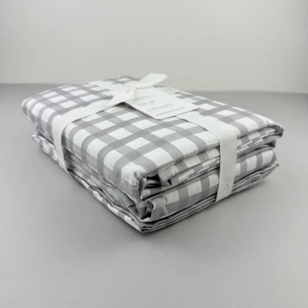 Pottery Barn Sheet Set TWIN/TWIN XL Kipton Plaid Gray Check Cotton Bedding NEW